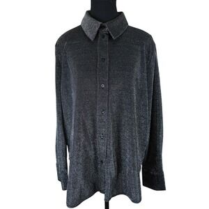 H&M Womens Button Up Shirt‎ Large Shimmer Metallic Stretch Futuristic Goth 90s